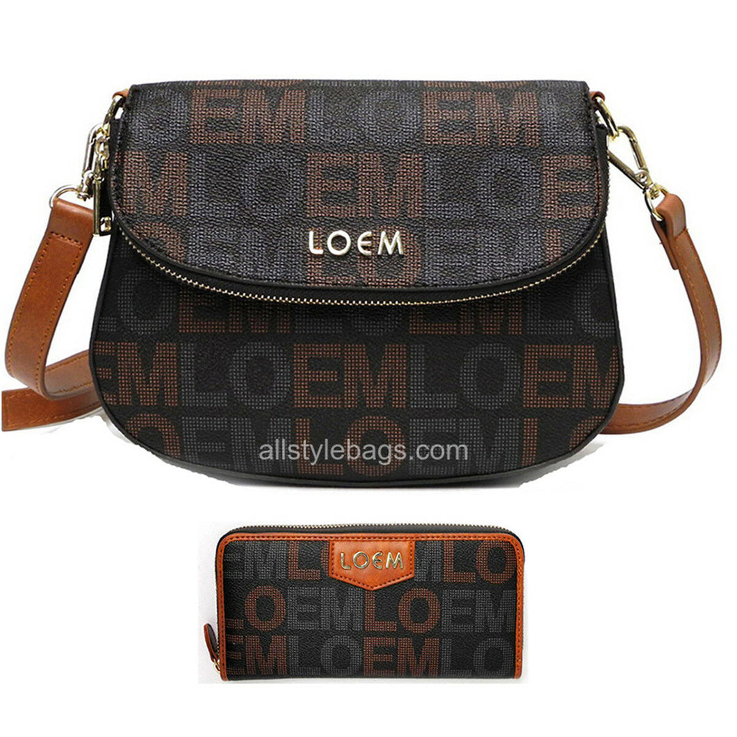 LOEM brown crossbody shoulder wallet Bag set messenger handbag signature flap