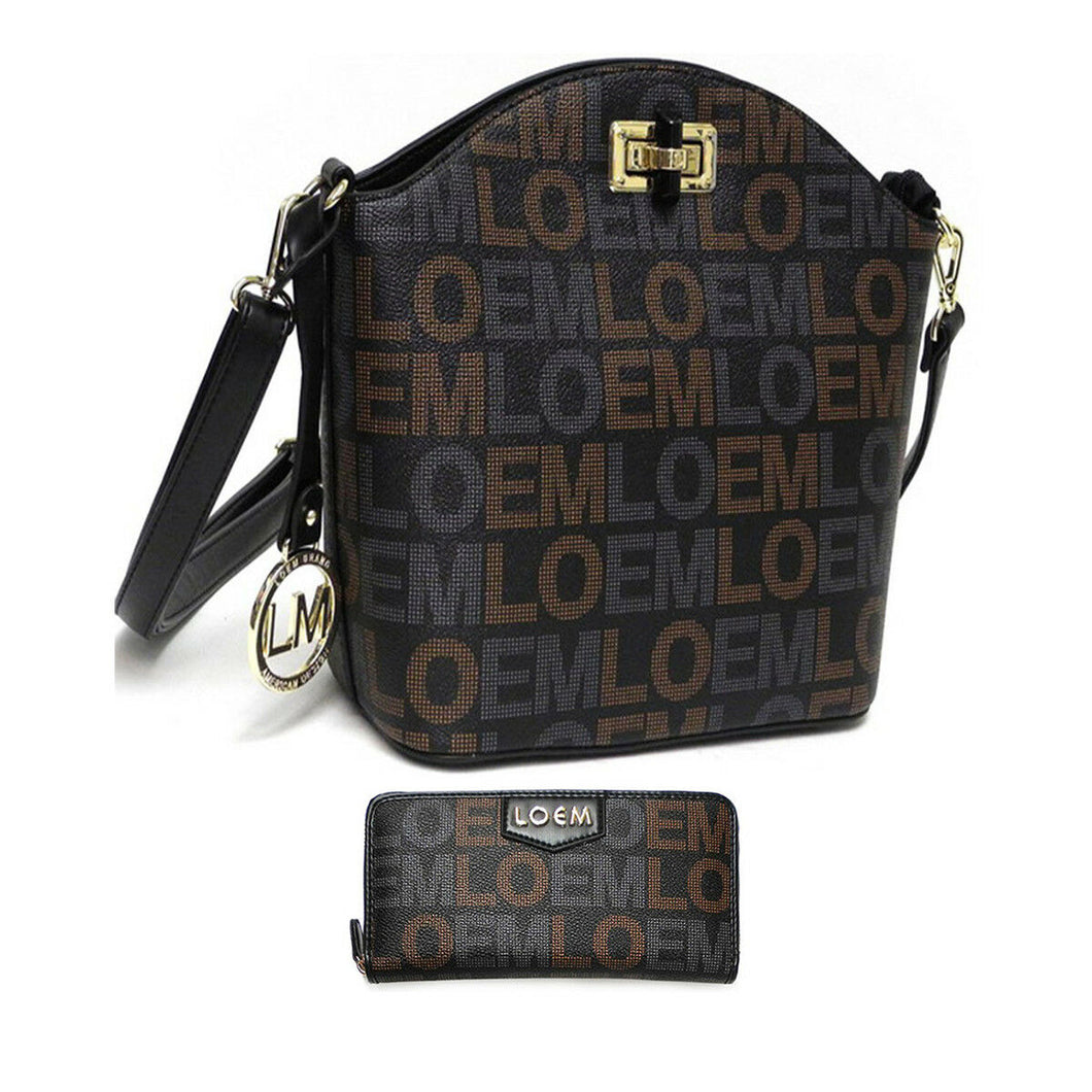 Loem black signature cross Shoulder wallet Bag set designer inspired messenger