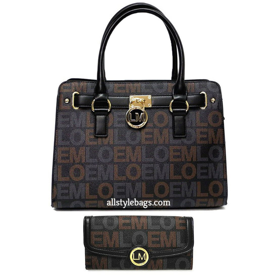 LOEM Black signature wallet shoulder Bag belt handbag set lock key pockets