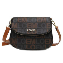 Load image into Gallery viewer, Loem brown signature crossbody messenger Bag Designer inspired flap over pockets
