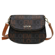 Load image into Gallery viewer, Loem brown signature crossbody messenger Bag Designer inspired flap over pockets
