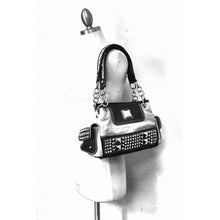 Load image into Gallery viewer, color block Grey pocket satchel Bag Handbag Rhinestone metal Chain purse brown
