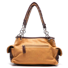 Load image into Gallery viewer, color block Grey pocket satchel Bag Handbag Rhinestone metal Chain purse brown
