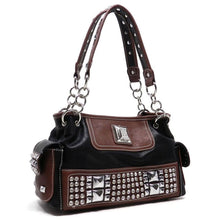 Load image into Gallery viewer, black brown pocket satchel Bag Handbag bling Chain Rhinestone Silverake
