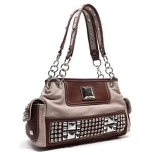 Load image into Gallery viewer, black brown pocket satchel Bag Handbag bling Chain Rhinestone Silverake
