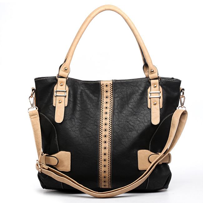 color block L shoulder handbag bag Black beige embossed Designer inspired DS