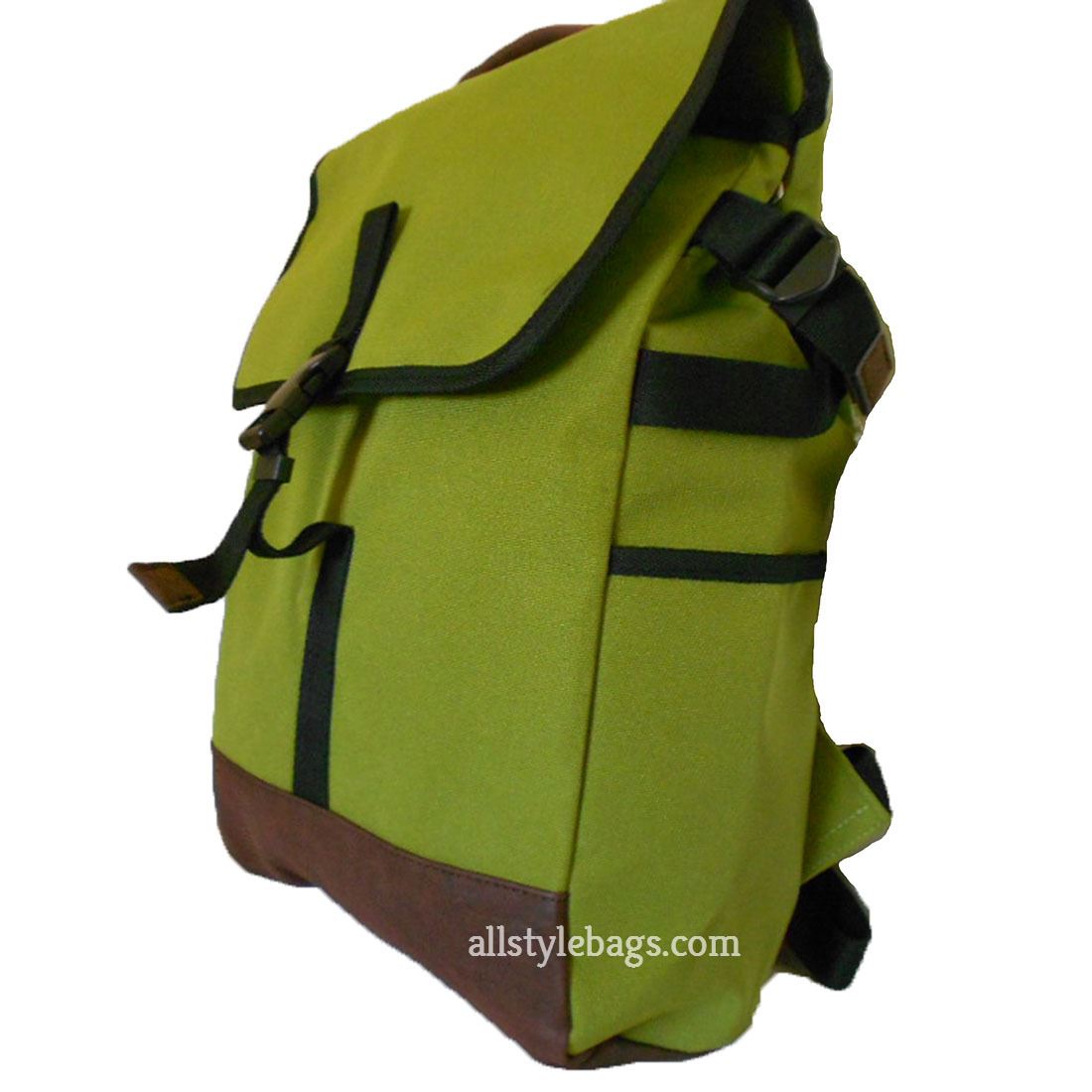 Canvas L backpack Bag I Pad laptop form Pockets Blanc Belt Olive Green – allofpu