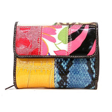 Load image into Gallery viewer, Color block Patchwork S mini wallet bills coins Pink blue tan CE Pockets Pockets
