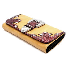 Load image into Gallery viewer, Crocodile L wallet checkbook Designer Inspire Belt buckle Brown Stud Rhinestone
