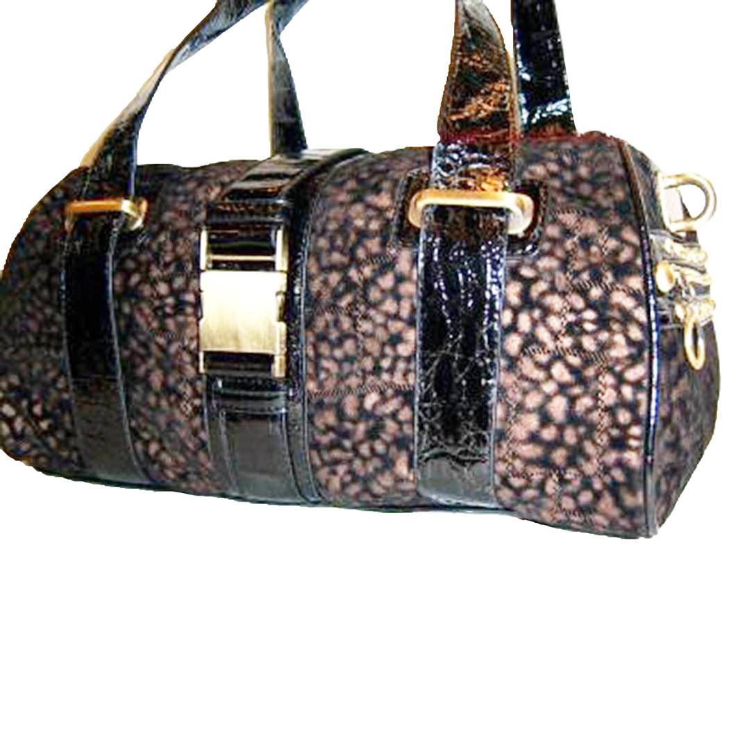brown crocodile animal print lock suede shoulder bag purse Designer in – allofpu
