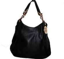 Load image into Gallery viewer, Flora Gold medallion Chain Satchel Hobo Bag Handbag Designer Black Ds Embossed
