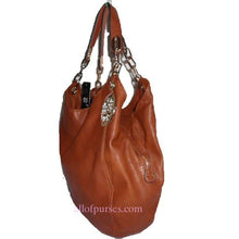 Load image into Gallery viewer, Flora Gold medallion Chain Satchel Hobo Bag Handbag Designer Black Ds Embossed
