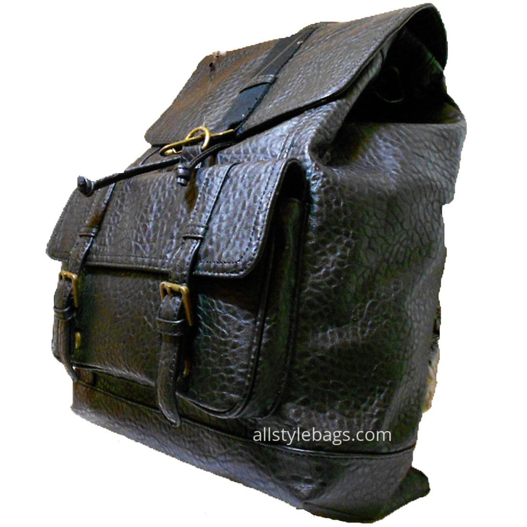 Faux Leather school backpack Bag Black slim unisex I Pad Laptop Form Pockets
