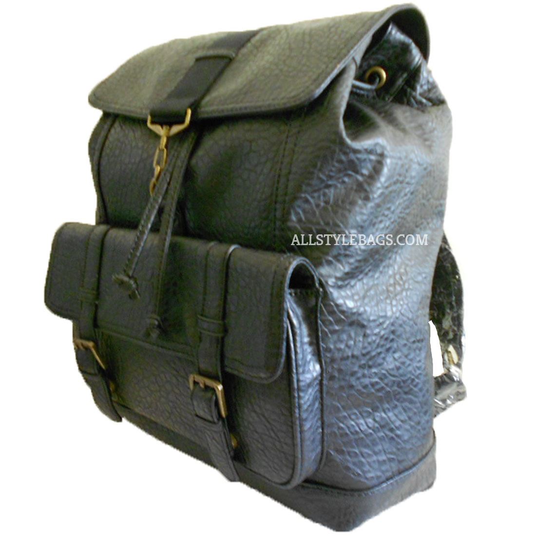Faux Leather school backpack Bag Black slim unisex I Pad Laptop Form P – allofpu