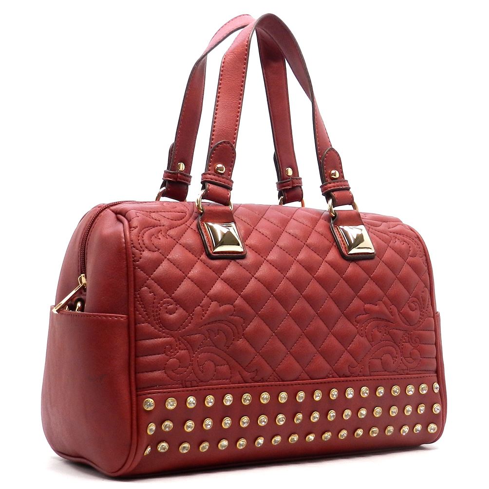 Bolso de hombro acolchado de doctor Bolso boxer con pedrería inspirado en el diseñador Tachuelas burdeos y rojo