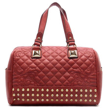 Cargar imagen en el visor de la galería, Bolso de hombro acolchado de doctor Bolso boxer con pedrería inspirado en el diseñador Tachuelas burdeos y rojo
