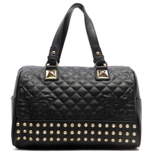 Cargar imagen en el visor de la galería, Bolso de hombro acolchado de doctor Bolso boxer con pedrería inspirado en el diseñador Tachuelas burdeos y rojo
