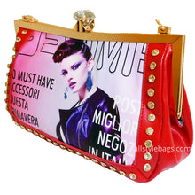 Cargar imagen en el visor de la galería, Imagen de revista, bolso de mano de noche, bolso de hombro, foto de portada roja, diamantes de imitación
