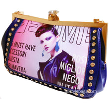 Cargar imagen en el visor de la galería, Bolso de mano tipo cartera con imagen de revista negra, bolso de hombro, foto de portada con diamantes de imitación
