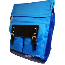 Load image into Gallery viewer, Color block Canvas School L Backpack Navy blue blanc Laptop tablet Sport Biking
