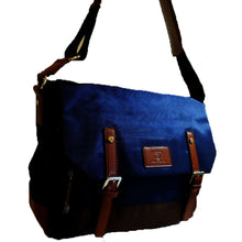 Load image into Gallery viewer, two tones Canvas School form pockets Messenger bag navy Blue IPad Laptop
