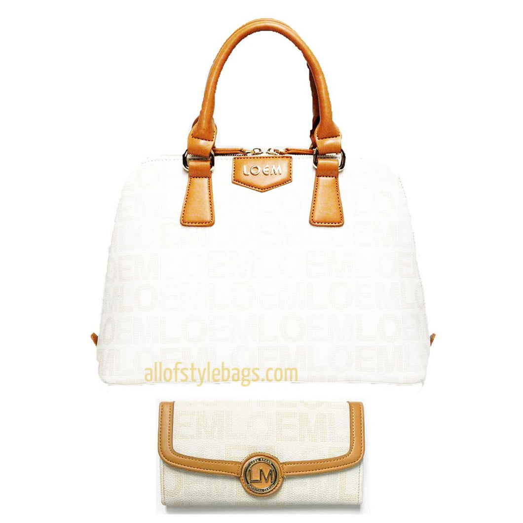 ivy beige LOEM signature Print trapezoid white L wallet shoulder Bag handbag set