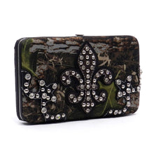 Load image into Gallery viewer, Fleur De Lis canvas western Camouflage Frame L Wallet studs rhinestone woman
