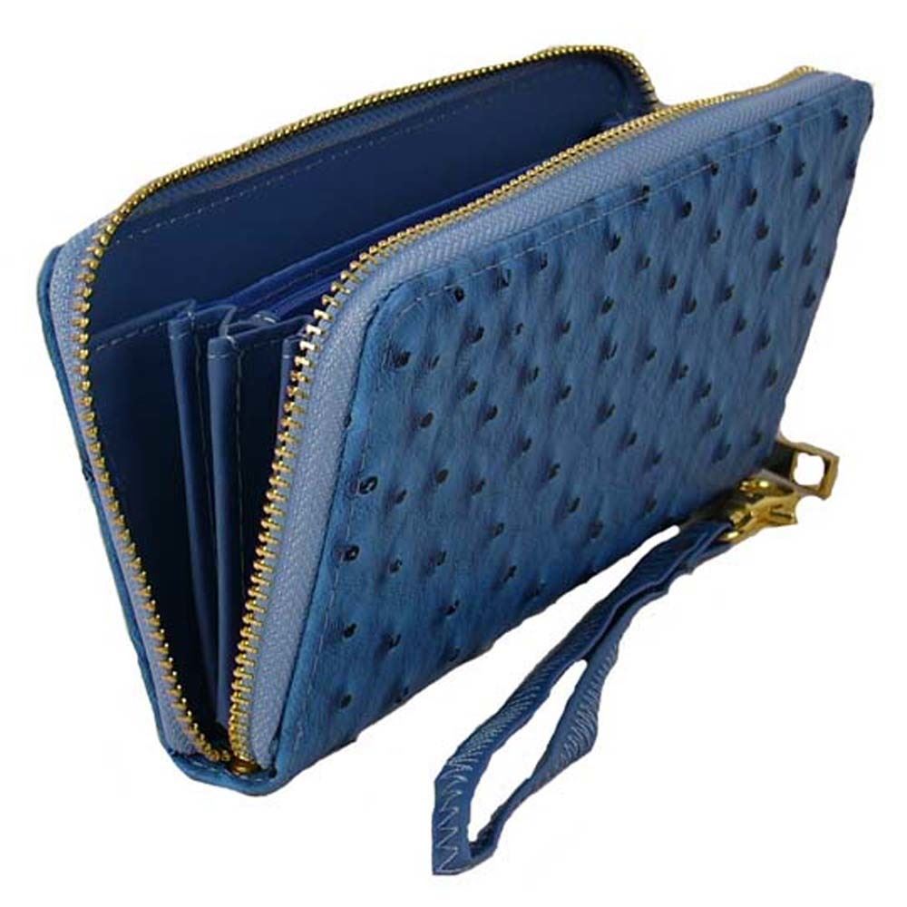 faux ostrich zipper pockets CD's bills coins woman L wallet Designer i – allofpu