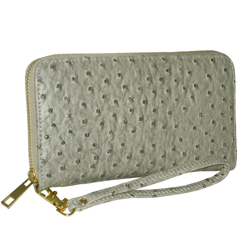 faux ostrich zipper pockets CD's bills coins woman L wallet Designer inspired