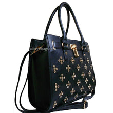 Load image into Gallery viewer, Designer Inspired black LOEM lock Rhinestone Stud Shoulder bag handbag Tote
