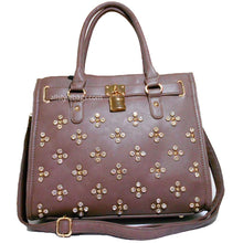 Load image into Gallery viewer, Designer Inspired black LOEM lock Rhinestone Stud Shoulder bag handbag Tote
