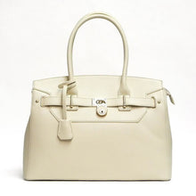 Load image into Gallery viewer, Designer Inspired LOEM brand beige pad lock key zipper pockets shoulder Bag hand

