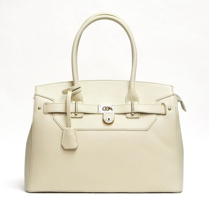 Designer Inspired LOEM brand beige pad lock key zipper pockets shoulder Bag hand