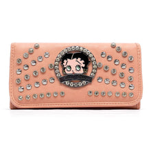 Load image into Gallery viewer, Betty Boop bling pink rhinestone checkbook L woman wallet B16N
