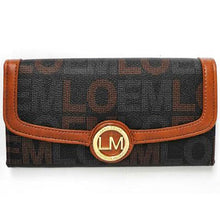 Cargar imagen en el visor de la galería, Billetera de mujer con bolsillos dorados con firma LOEM inspirada en el diseñador, para guardar CD, billetes y monedas
