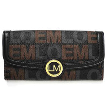 Cargar imagen en el visor de la galería, Billetera de mujer con bolsillos dorados con firma LOEM inspirada en el diseñador, para guardar CD, billetes y monedas
