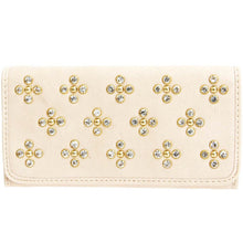 Load image into Gallery viewer, Designer inspired LOEM golden flower rhinestones woman L wallet checkbook B17E
