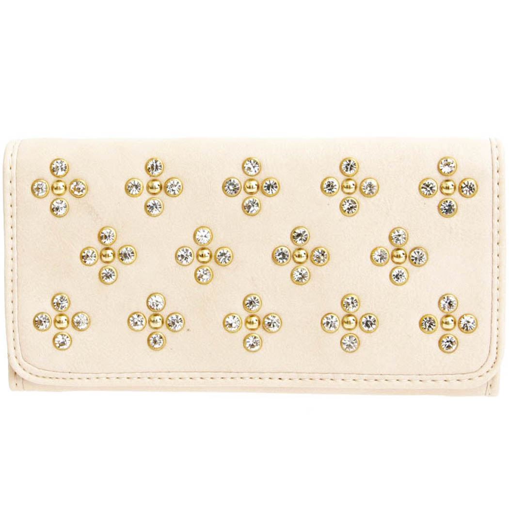 Designer inspired LOEM golden flower rhinestones woman L wallet checkbook B17E