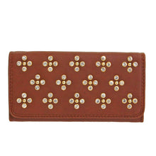 Load image into Gallery viewer, Designer inspired LOEM golden flower rhinestones woman L wallet checkbook B17E
