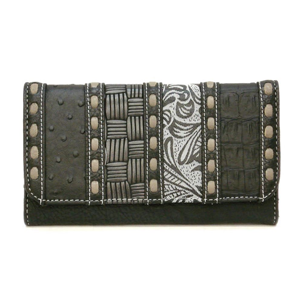 Designer inspired silverake black grey pup strip patchwork woman checkbook L wallet