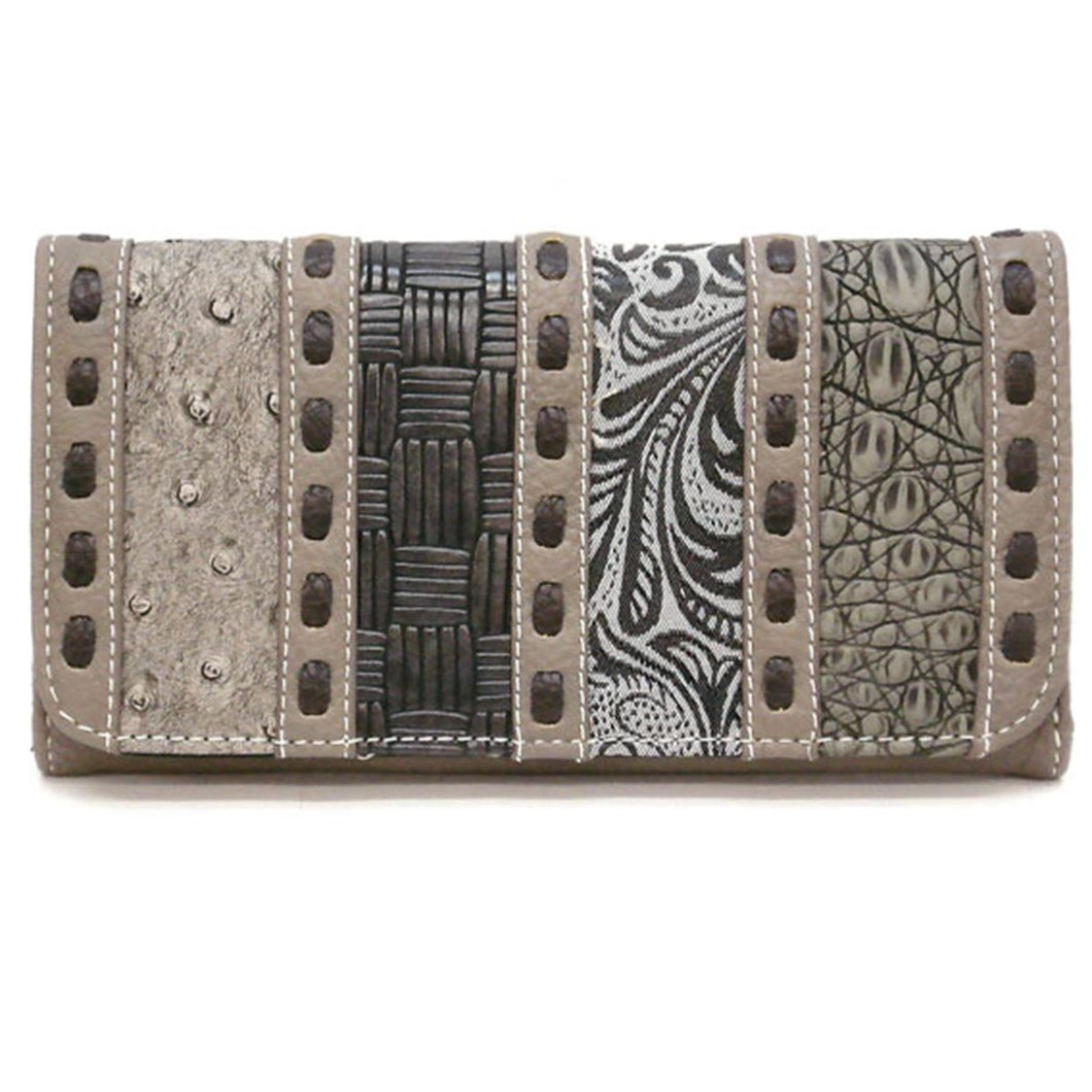 Designer inspired silverake grey pup strip patchwork woman checkbook L wallet