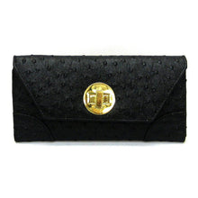 Load image into Gallery viewer, Black Flap wallet Golden Lock Ostrich Credit Card Pockets Wrist Designer
