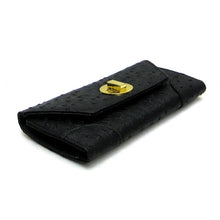 Load image into Gallery viewer, Black Flap wallet Golden Lock Ostrich Credit Card Pockets Wrist Designer
