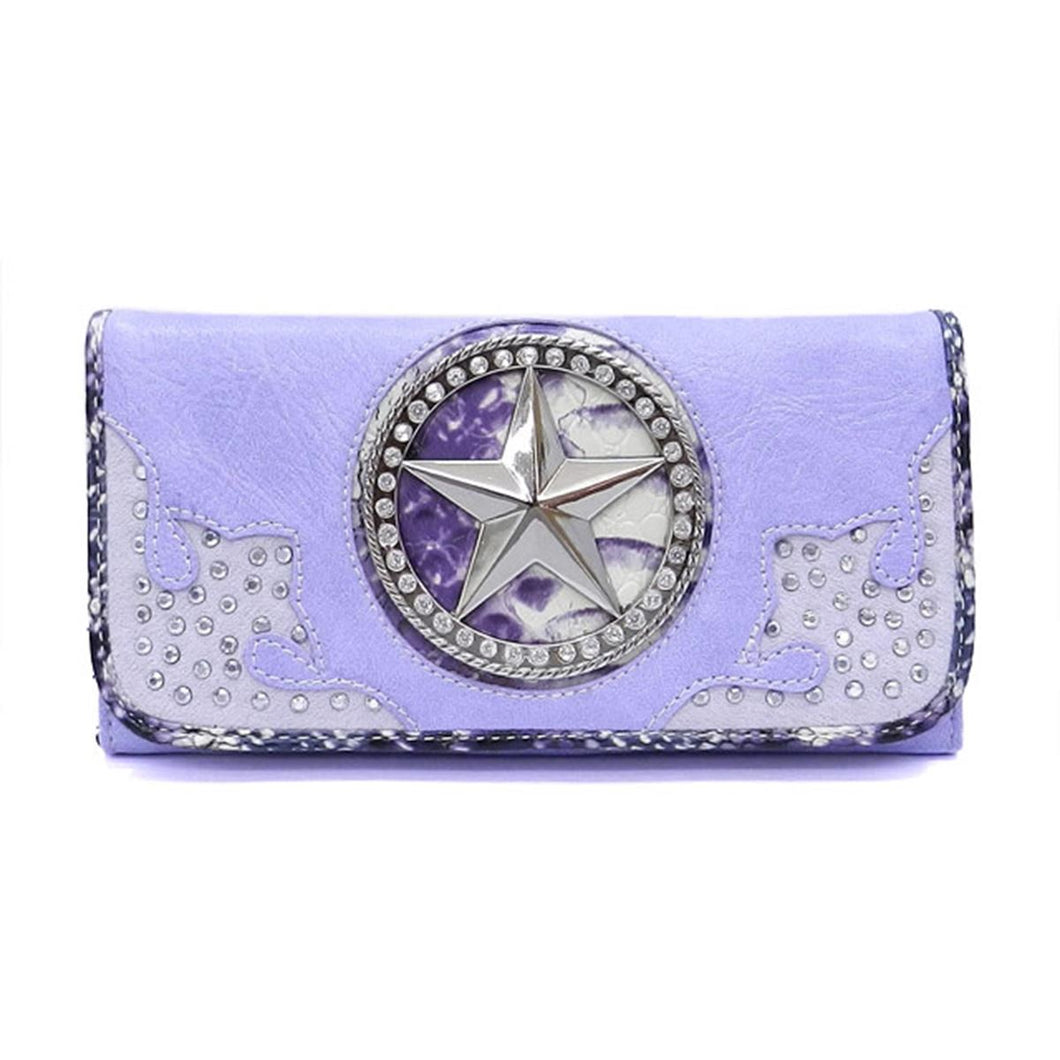 Fleur De Lis lavender checkbook L wallet Designer inspired rhinestone woman