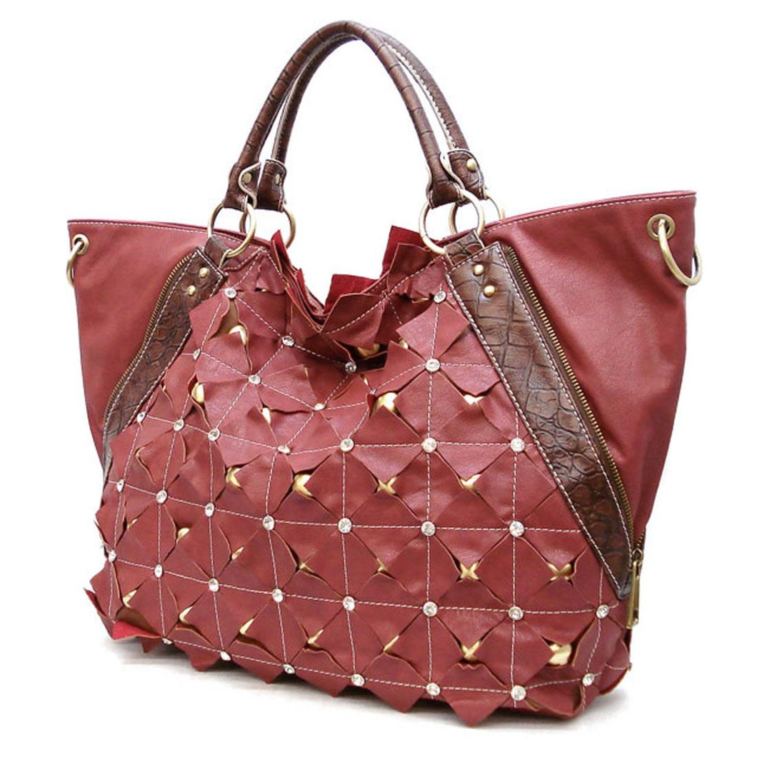 Bolso de hombro XL con cremallera de doble capa y tachuelas doradas, inspirado en el diseñador de diamantes de imitación