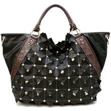 Cargar imagen en el visor de la galería, Bolso de hombro XL con cremallera de doble capa y tachuelas doradas, inspirado en el diseñador de diamantes de imitación
