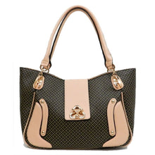 Cargar imagen en el visor de la galería, Bolso de mano LBA con estampado de lunares y candado dorado en color negro, color hiedra negra FM232
