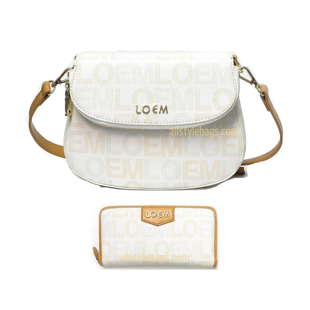 LOEM signature beige cream white cross-body shoulder Bag wallet set pockets