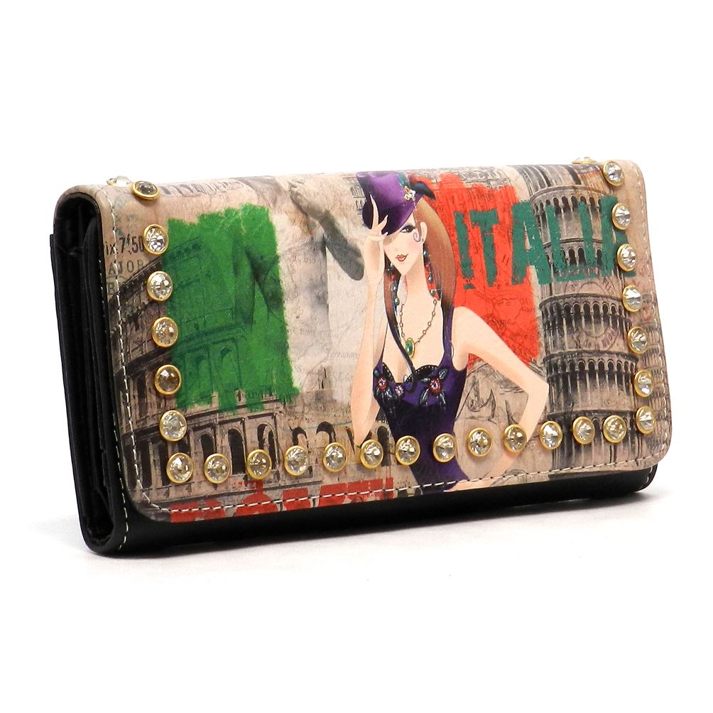 Graphic Black bling L Woman Wallet Checkbook rhinestone multicolor designer