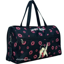 Load image into Gallery viewer, Betty Boop black canvas 19” L travel duffle bag overnight kick pockets sport
